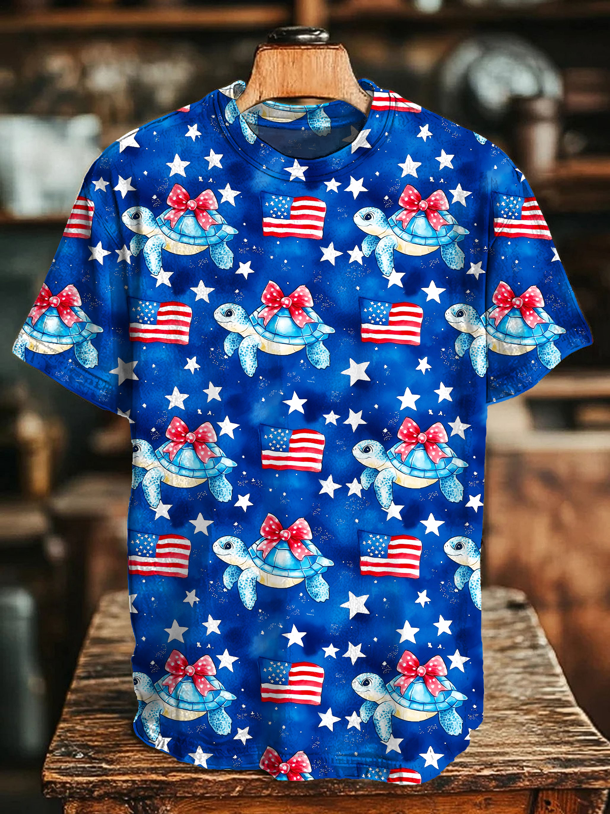 July 4th Patriotic Turtle Art Crew Neck T-shirt