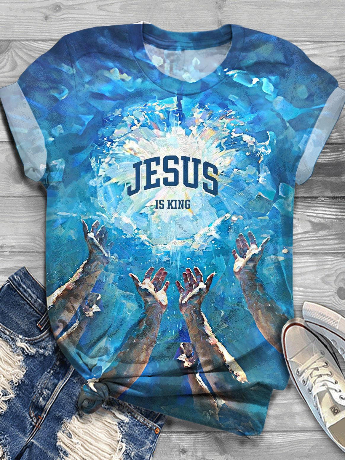 Women's Faith In Jesus Vintage Christ Printed Crew Neck T-shirt