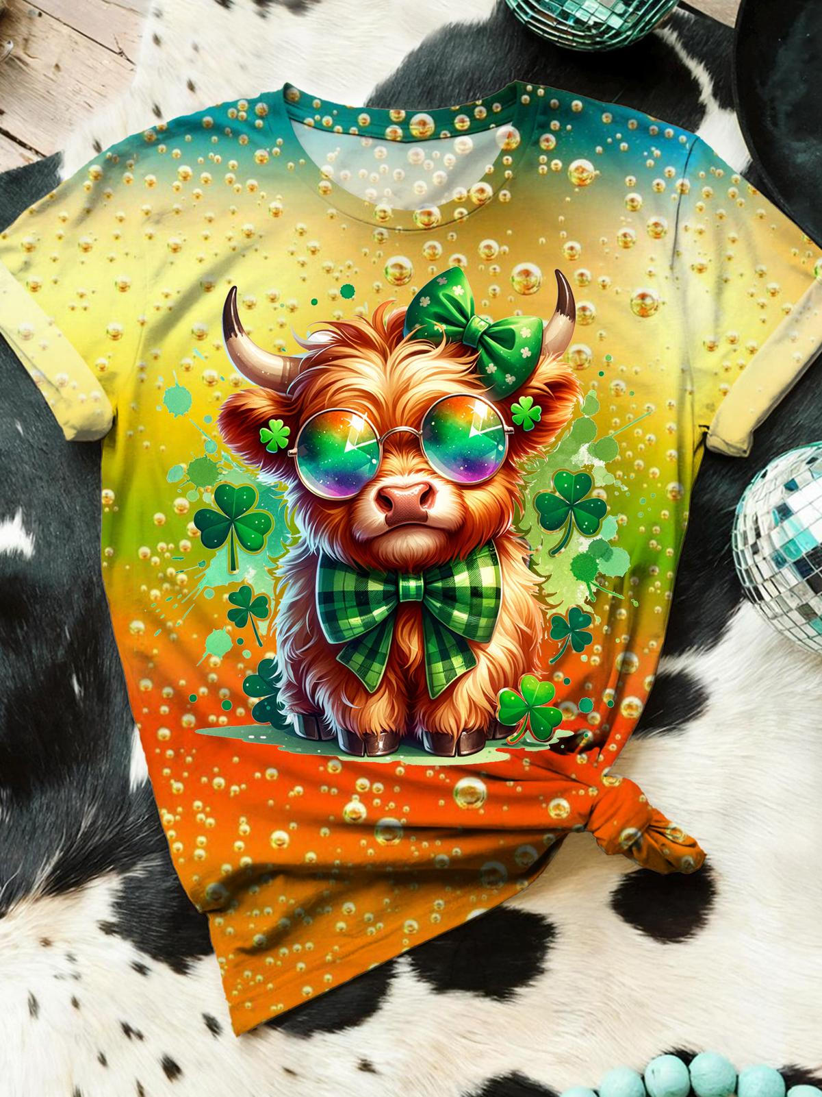 St. Patrick Day Happy Cow Farbverlauf Fun Print T-Shirt