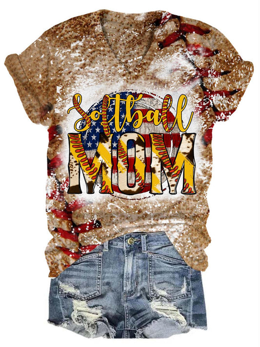 Softball MOM V-Neck Short Sleeve T-Shirt