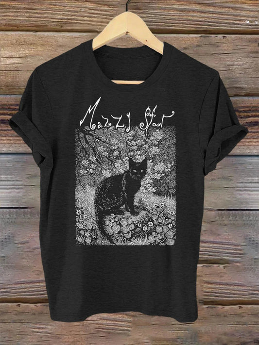 Rock Band Music Gifts Cat Vintage Mazzy Art Crew Neck T-shirt