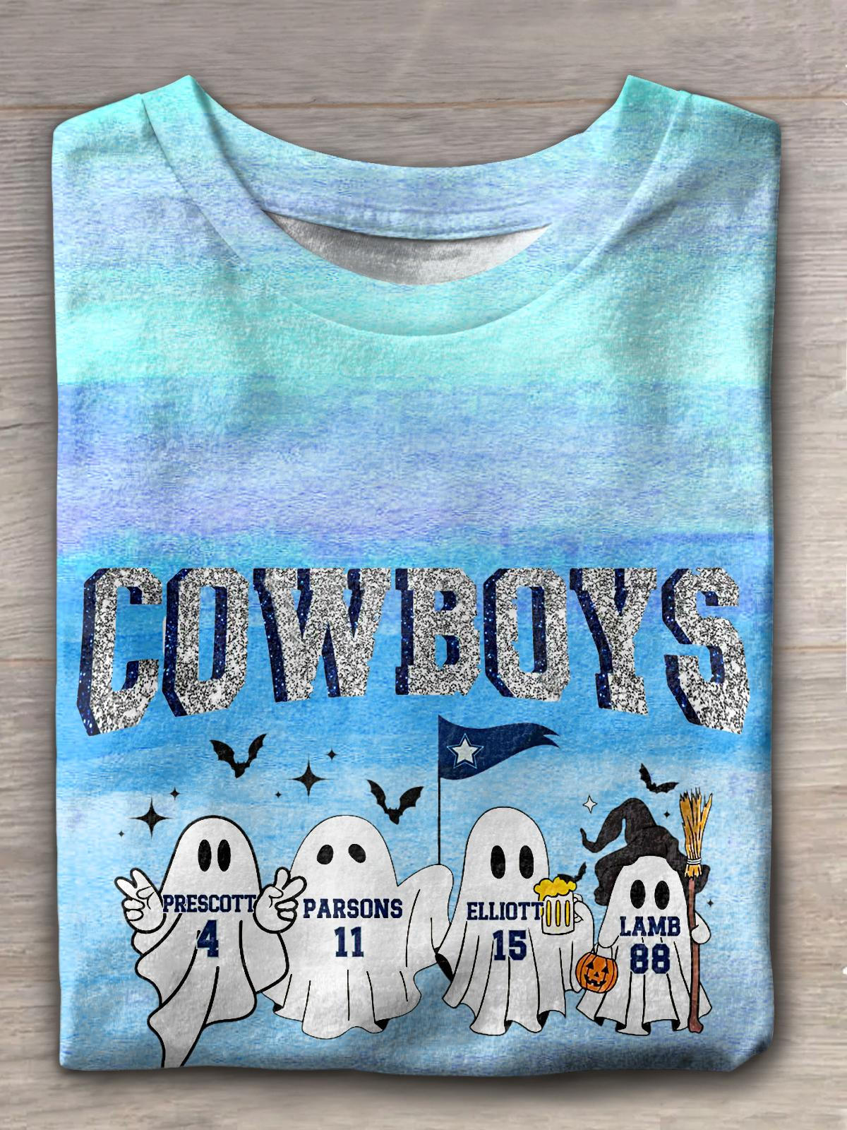 Dallas Football Halloween Print Crew Neck T-shirt