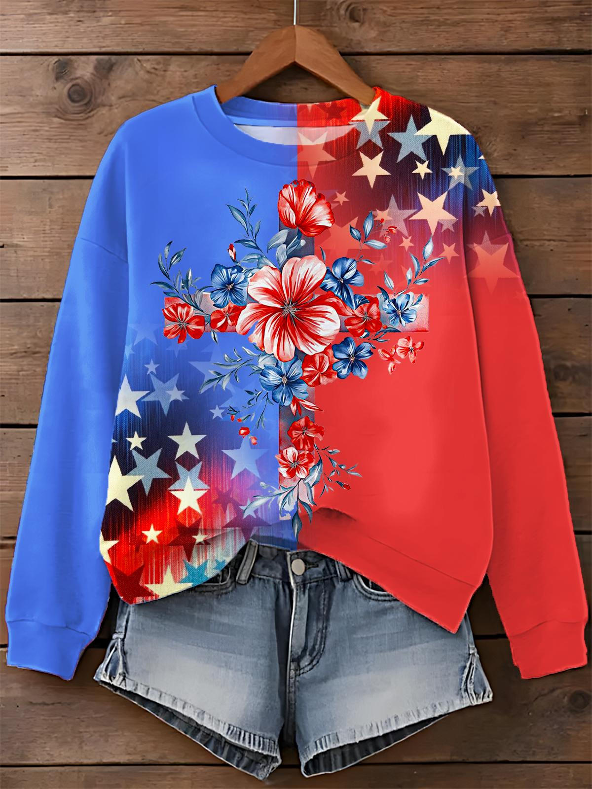 America Needs Jesus Printed Long Sleeve Casual Top