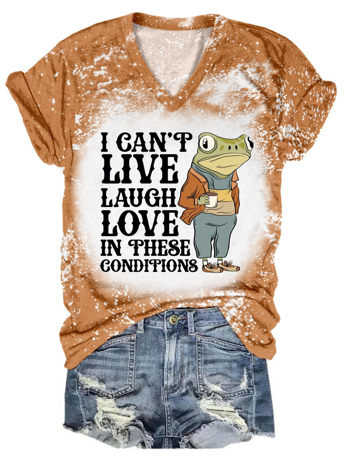 Sad Frog Funny Word V-Neck Short Sleeve T-Shirt