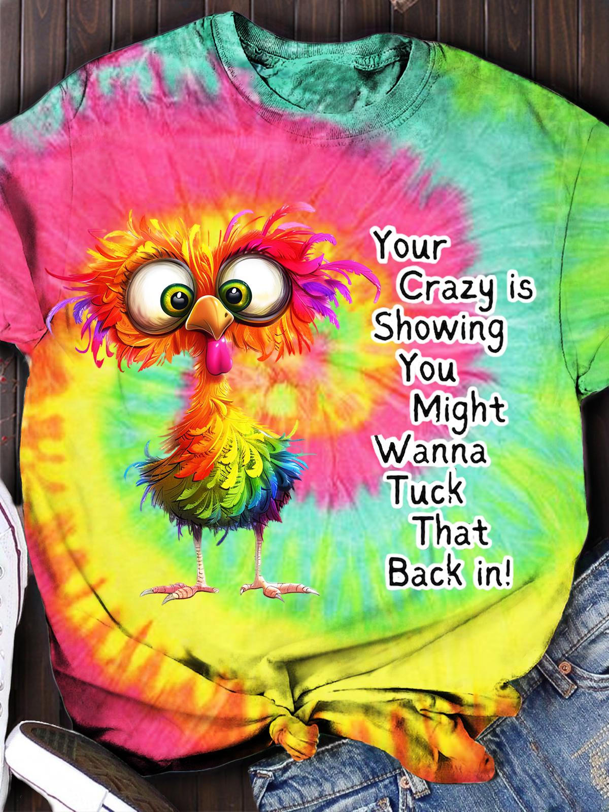 Funny Chicken Print Tie Dye Top