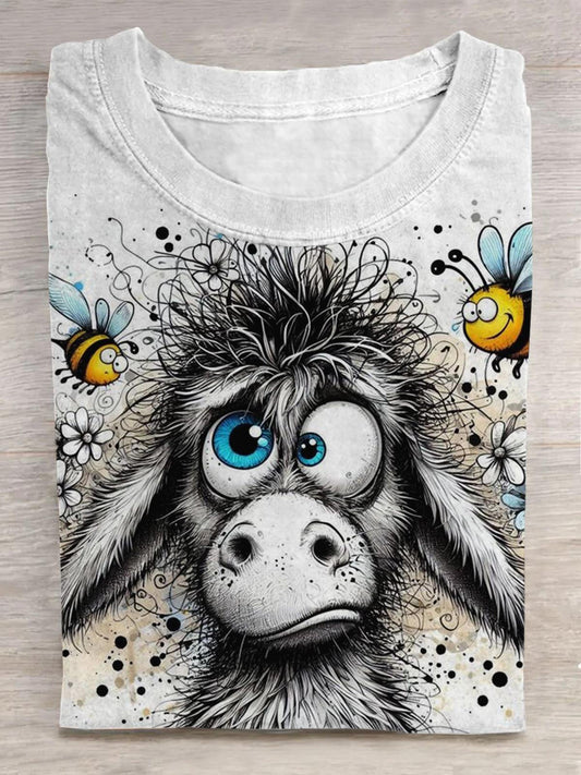 Funny Donkey And Bee Crew Neck T-shirt