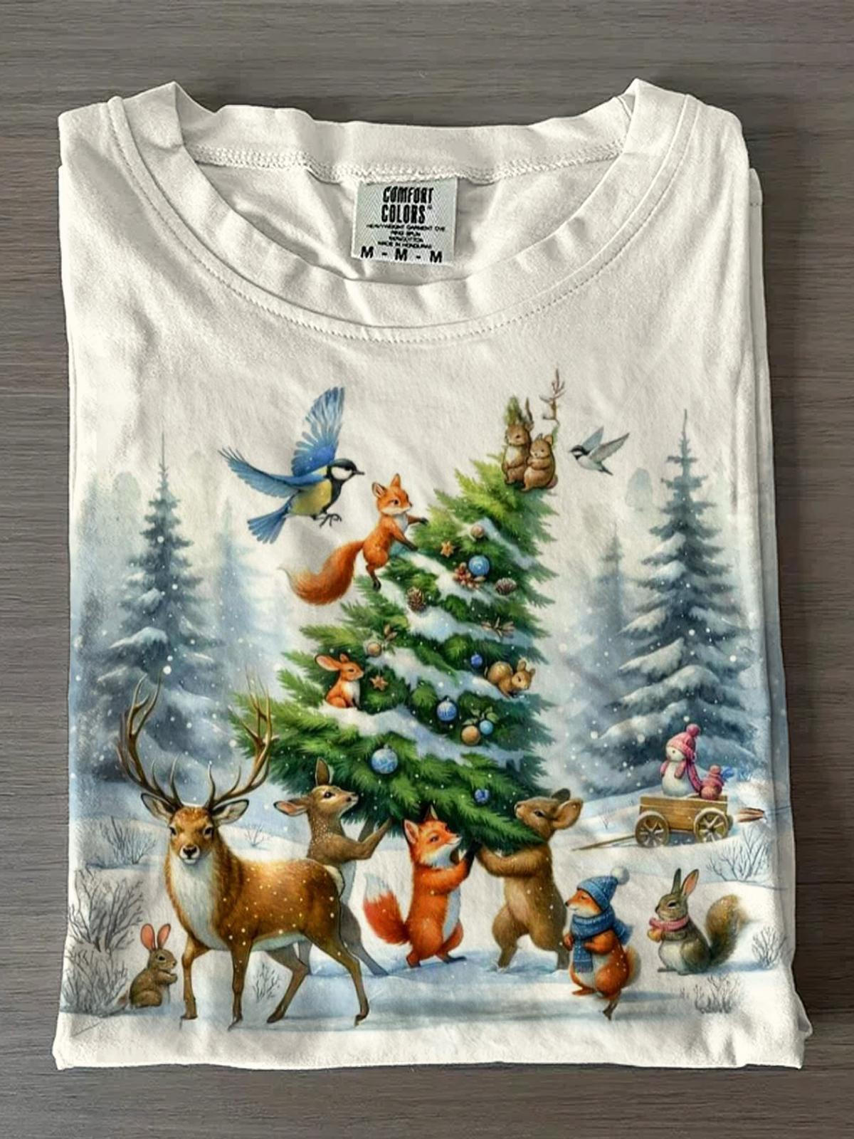 Frohe Weihnachten an alle meine Tierfreunde T-Shirt mit Rundhalsausschnitt