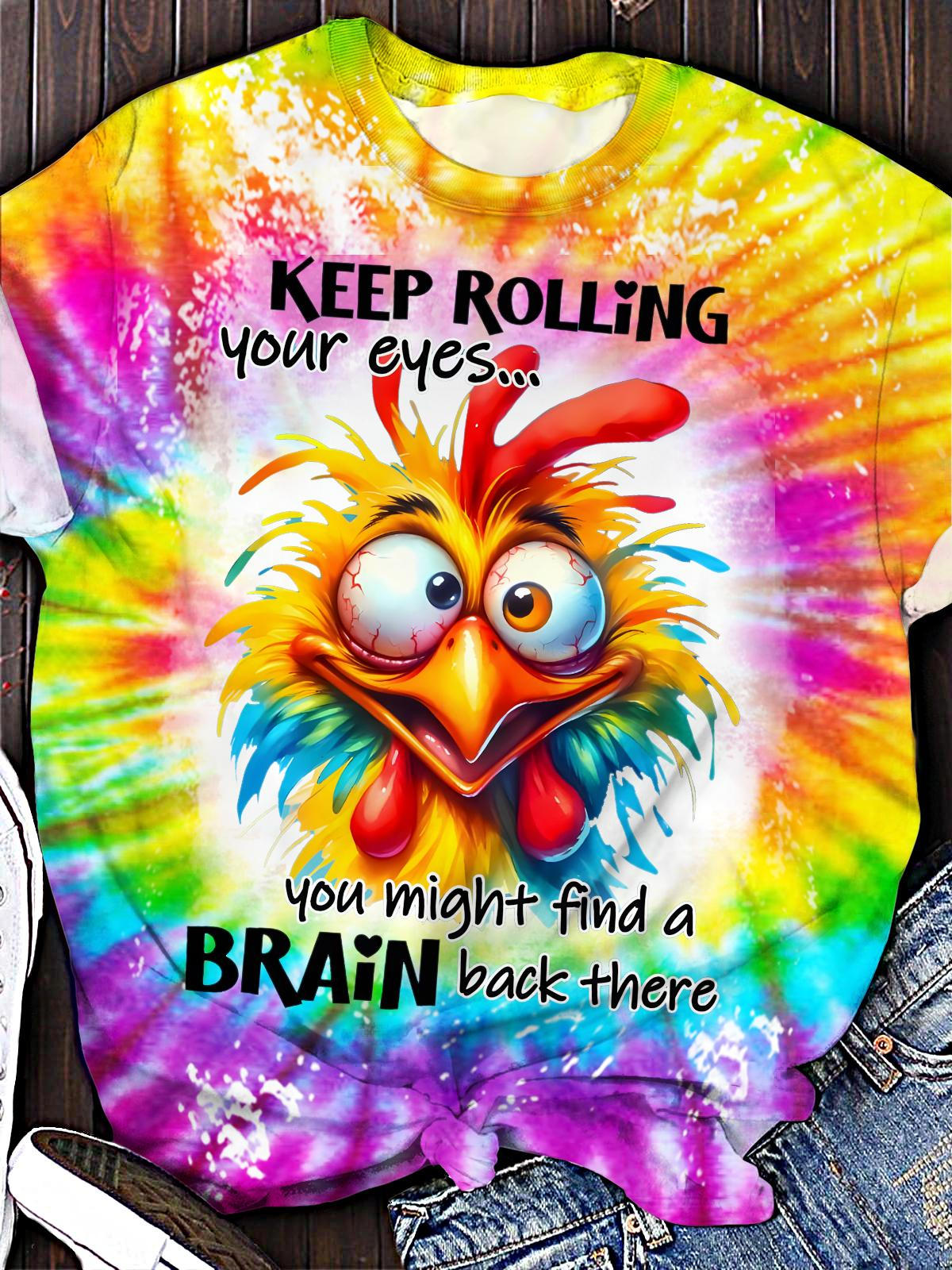 Fun Rooster Tie Dyeing Crew Neck T-shirt