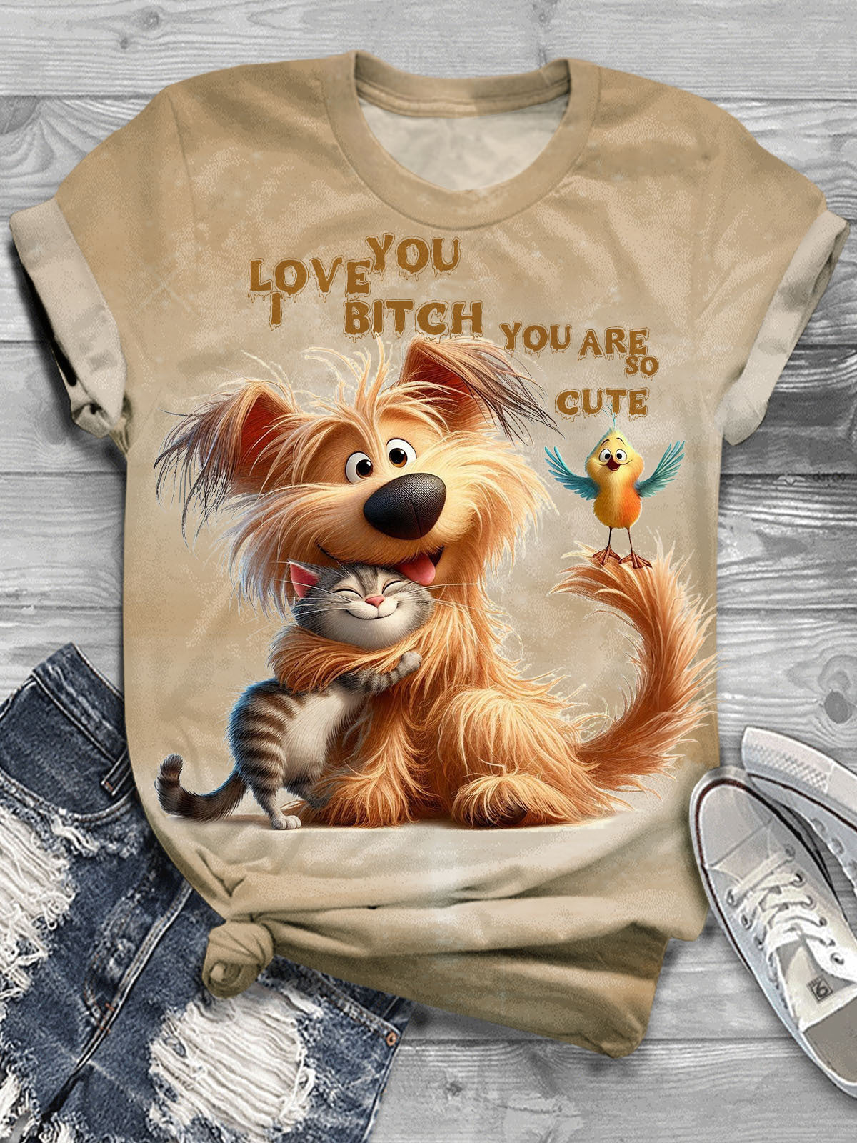 Ich liebe dich, Schlampe. Lustiges Tier-T-Shirt mit Hunde- und Katzen-Print.