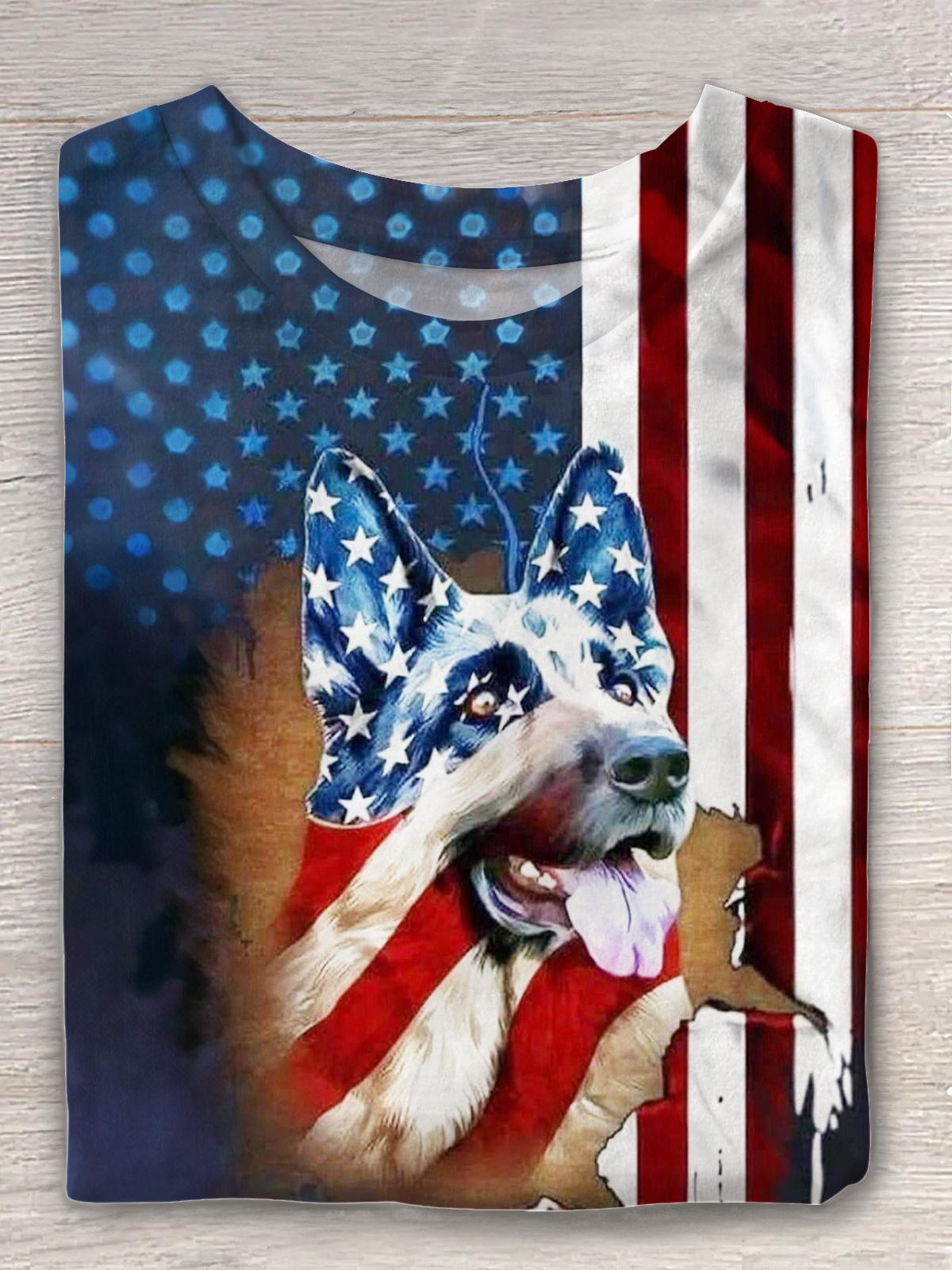 Independence Day Puppy Art Crew Neck T-shirt