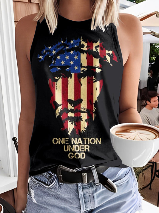 One Nation Under God Print Casual Sleeveless Top