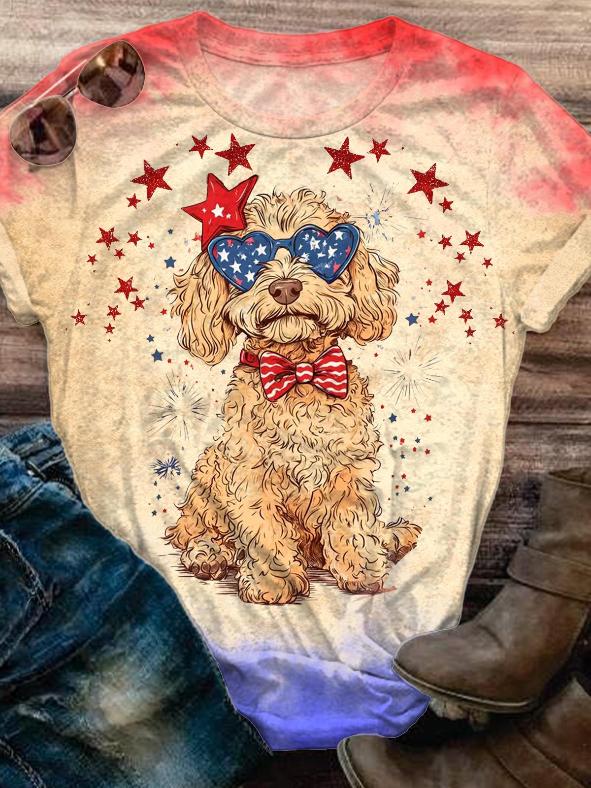 Goldendoodle Fourth Of July Dog Crew Neck T-shirt