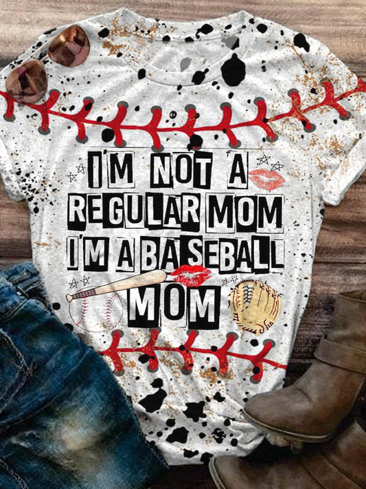 I'm A Baseball Mom Print Crew Neck T-shirt