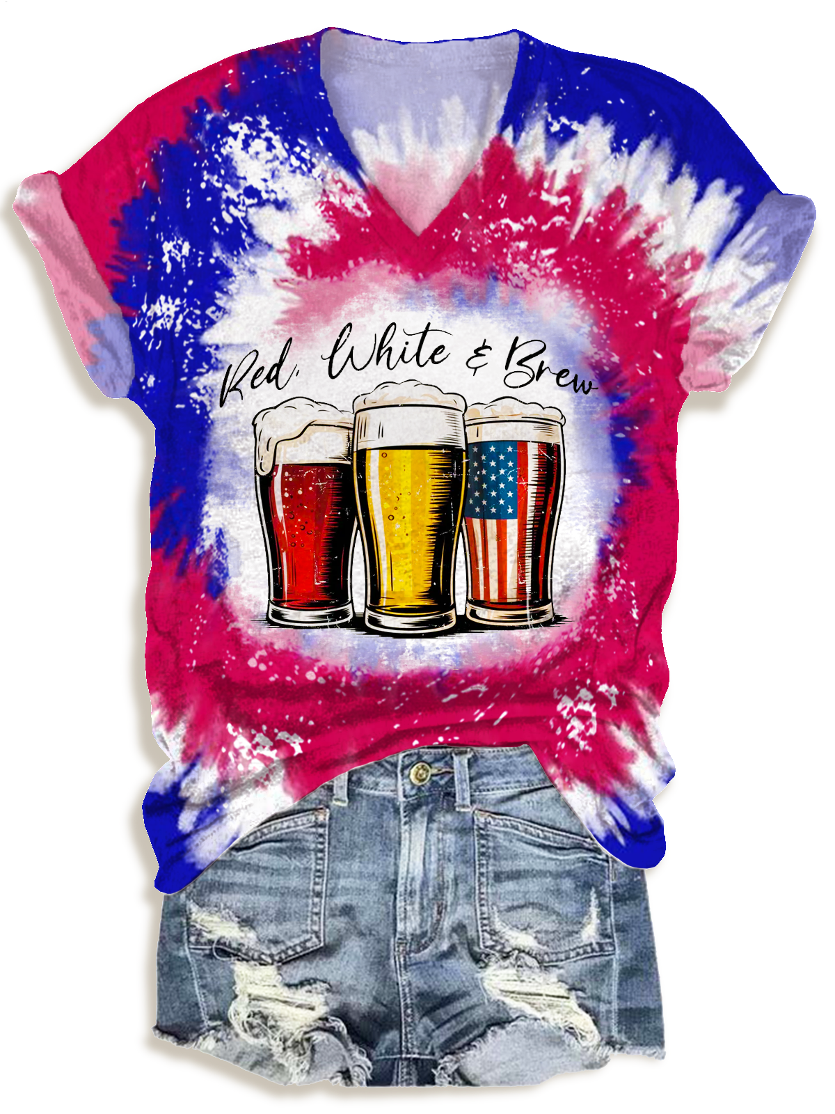 Independence Day Red White and Brew V-neck T-Shirt