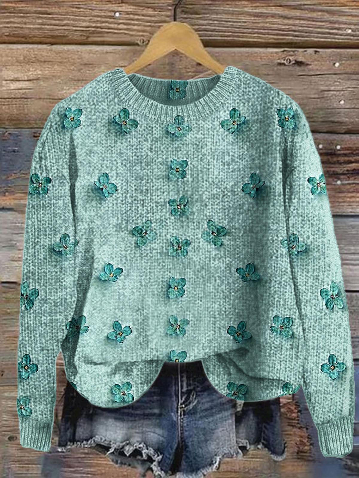 Women's Autumn Floral Crew Neck Long Sleeve Sweater