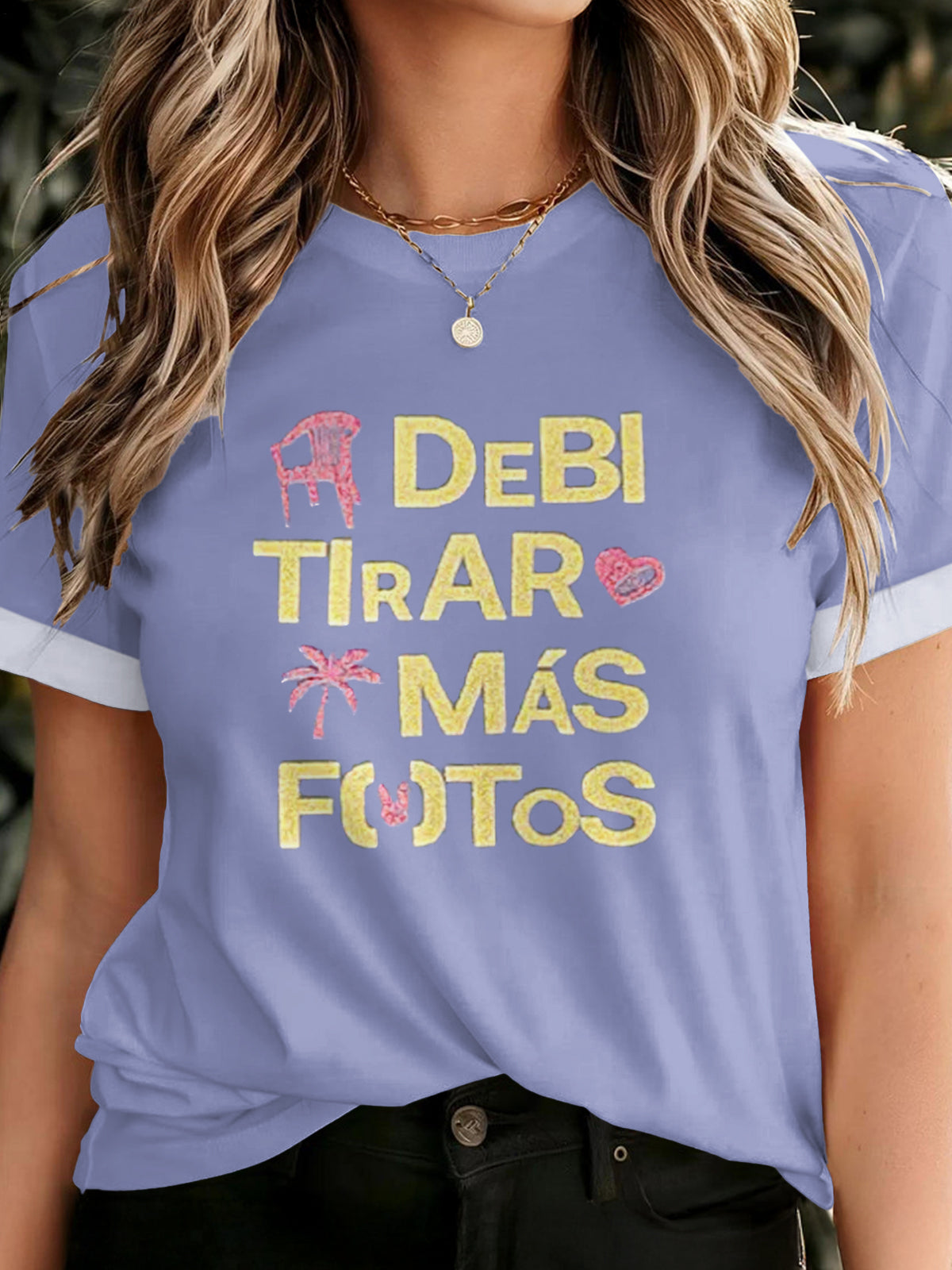 DTMF Lavender Blue Printed Crew Neck T-shirt