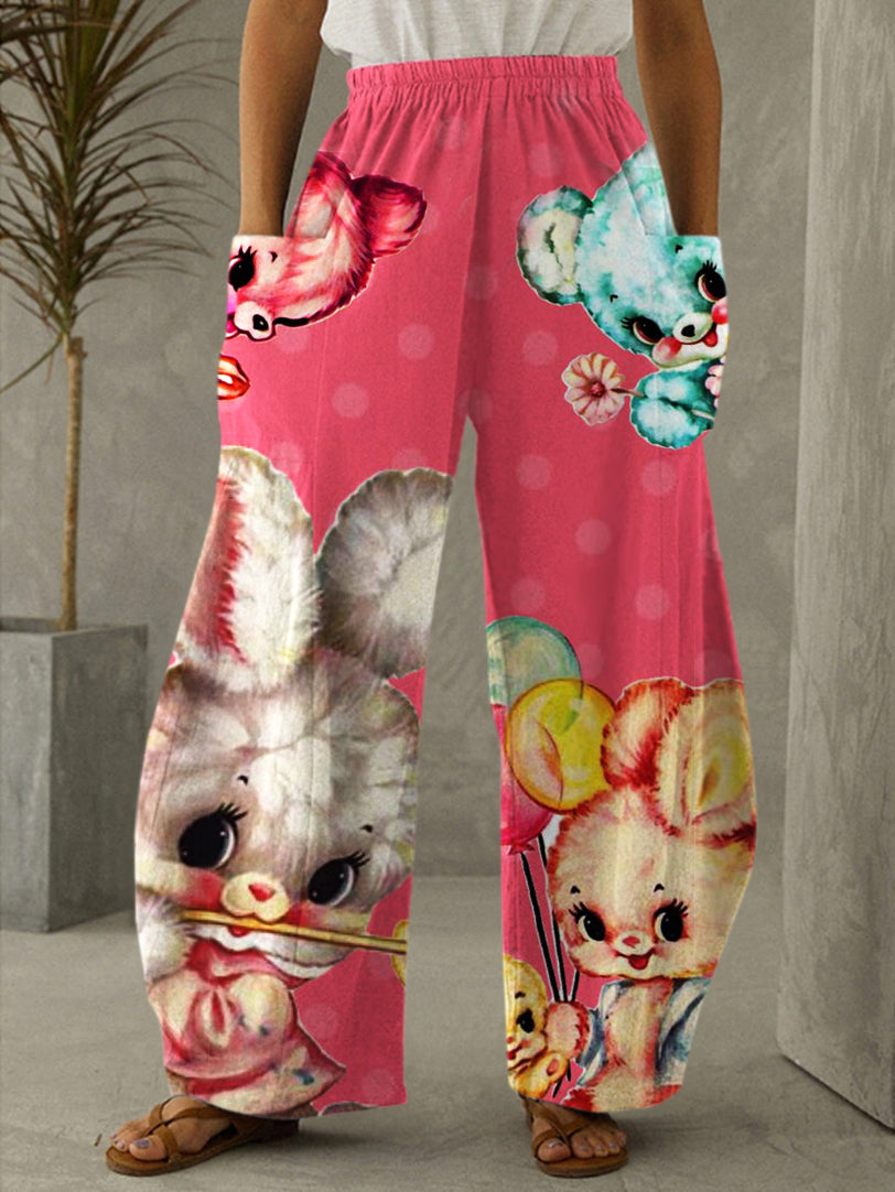 Pink Animal Print Casual Pants