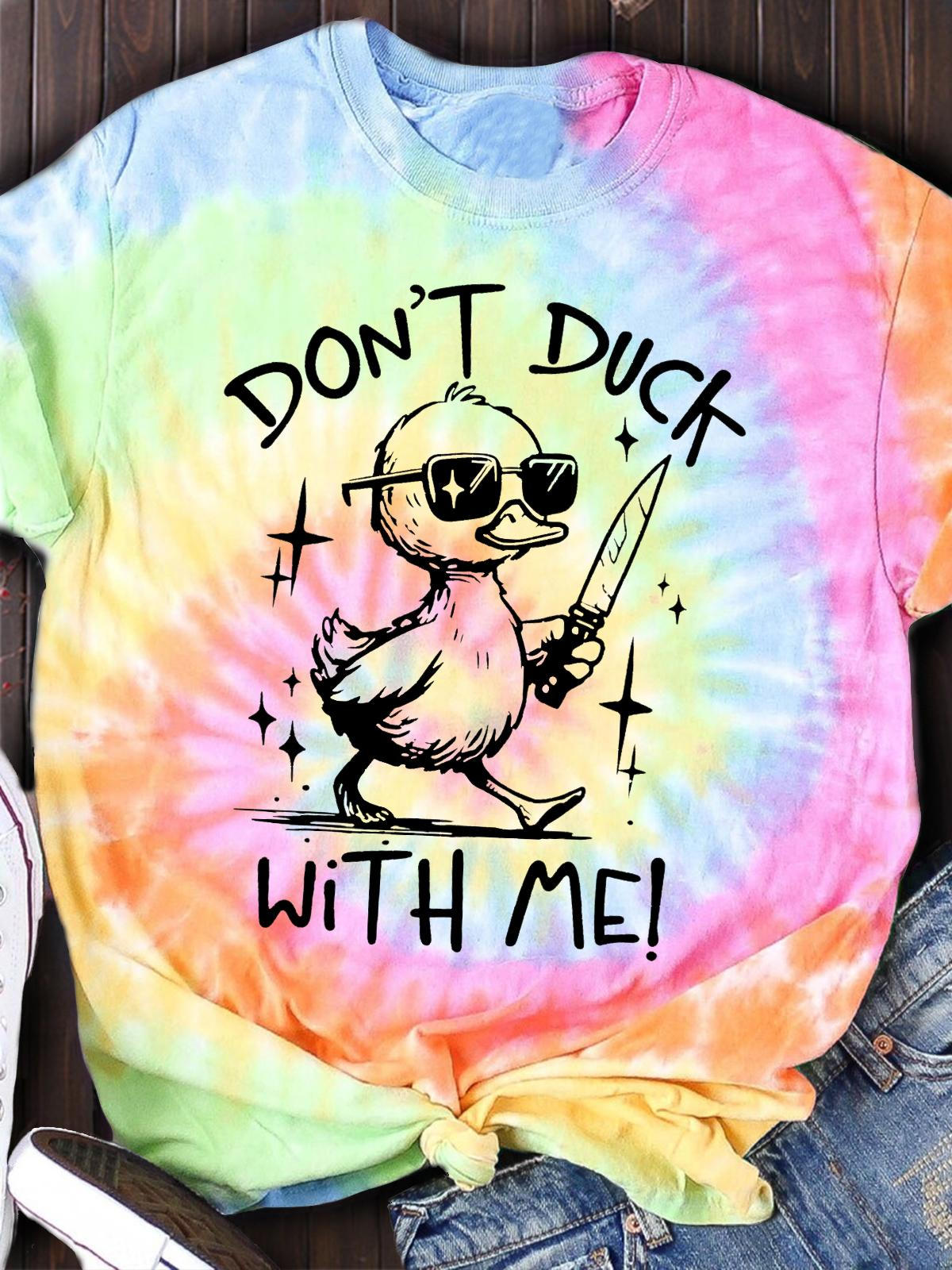 Don't Duck With Me Fun Duck Pattern Crew Neck T-shirt