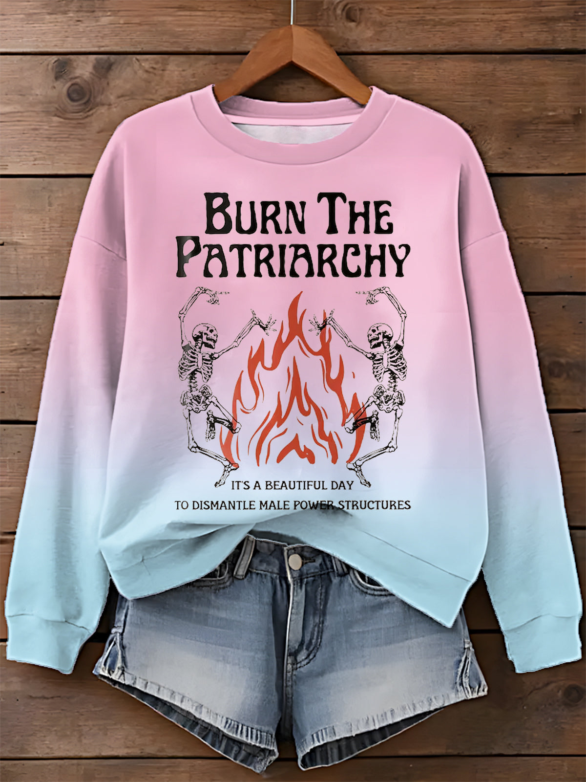 Burning Patriarchal Printed Feminist Long Sleeve Top