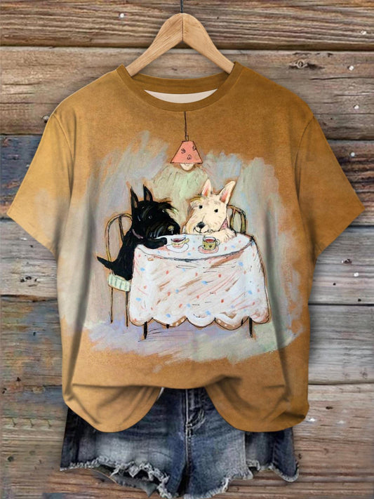 Puppies Tea Party Crew Neck T-shirt
