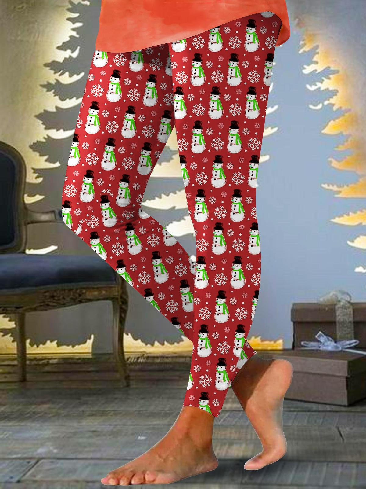 Damen Leggings mit Weihnachts-Schneemann-Print