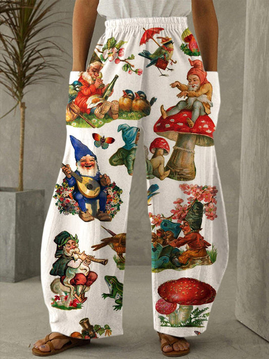 Women's Retro Gnome Print Casual Pants