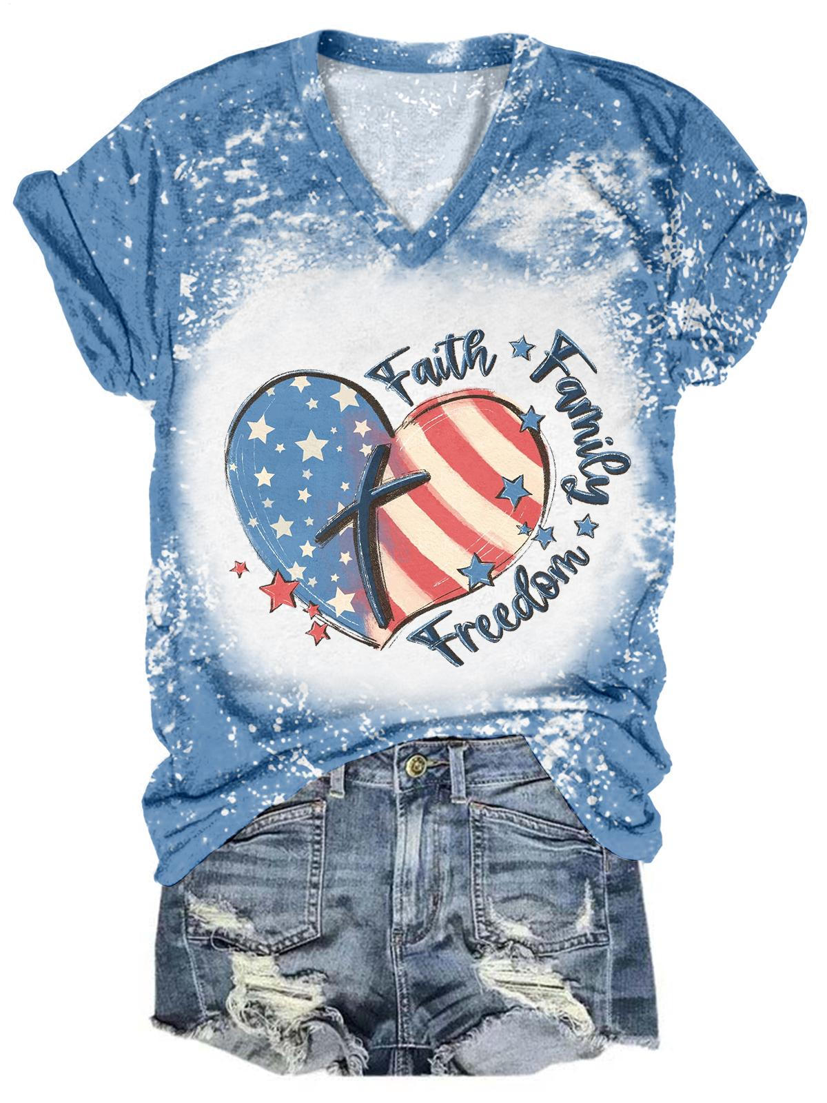 Faith Family Freedom Tie Dye V-Neck T-Shirt
