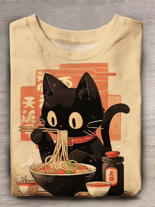 Funny Japanese Cat Print Casual Short Sleeve T-Shirt