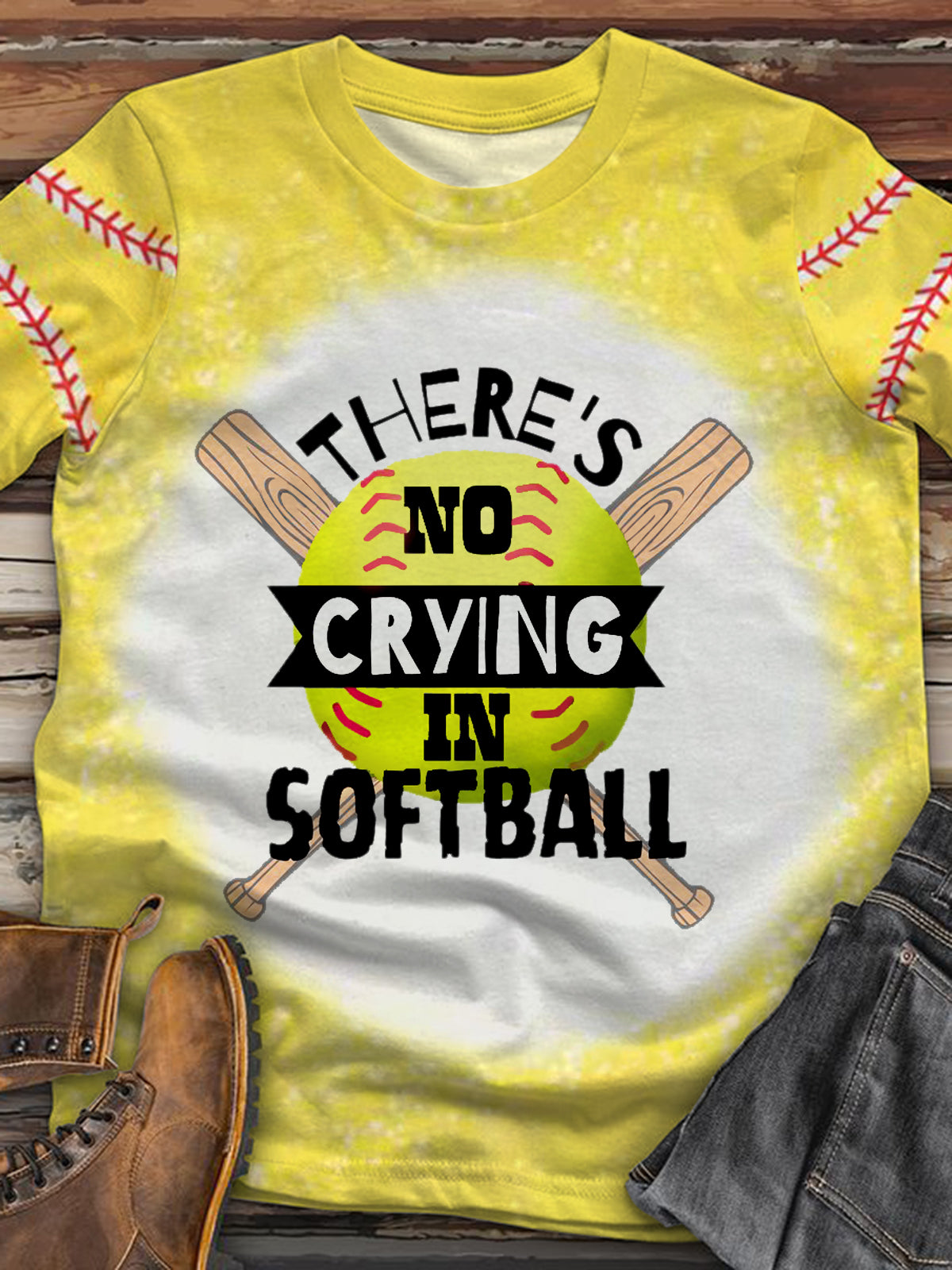 There's No Crying In Softball Tie Dye Crew Neck T-shirt