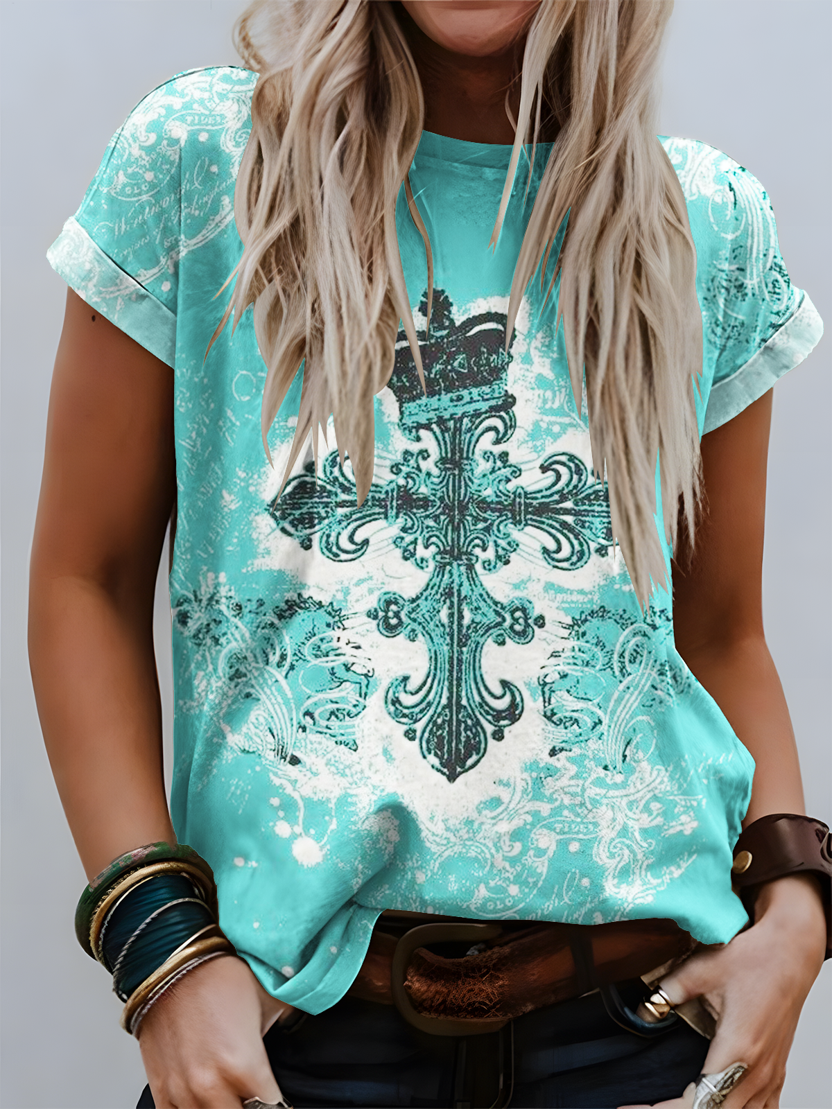 Retro Freedom Hippie Faith Love Art Crew Neck T-shirt