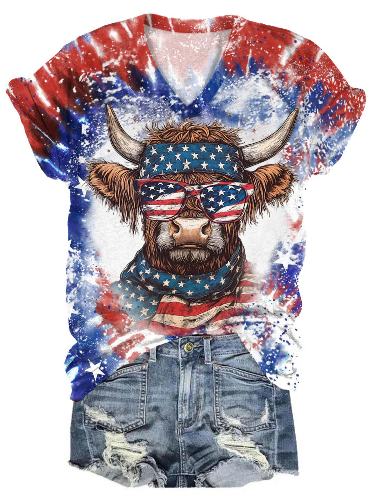 American Highland Cattle V-neck T-Shirt