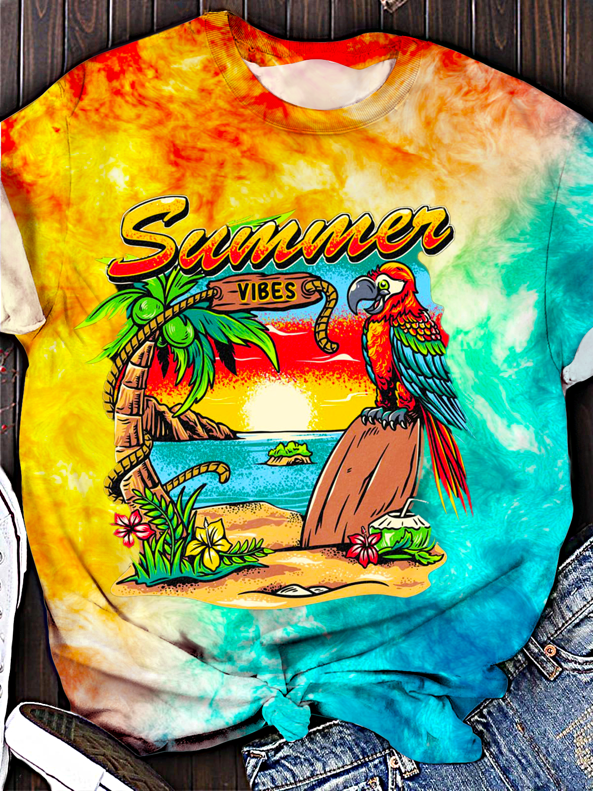 Summer Parrot Crew Neck T-shirt