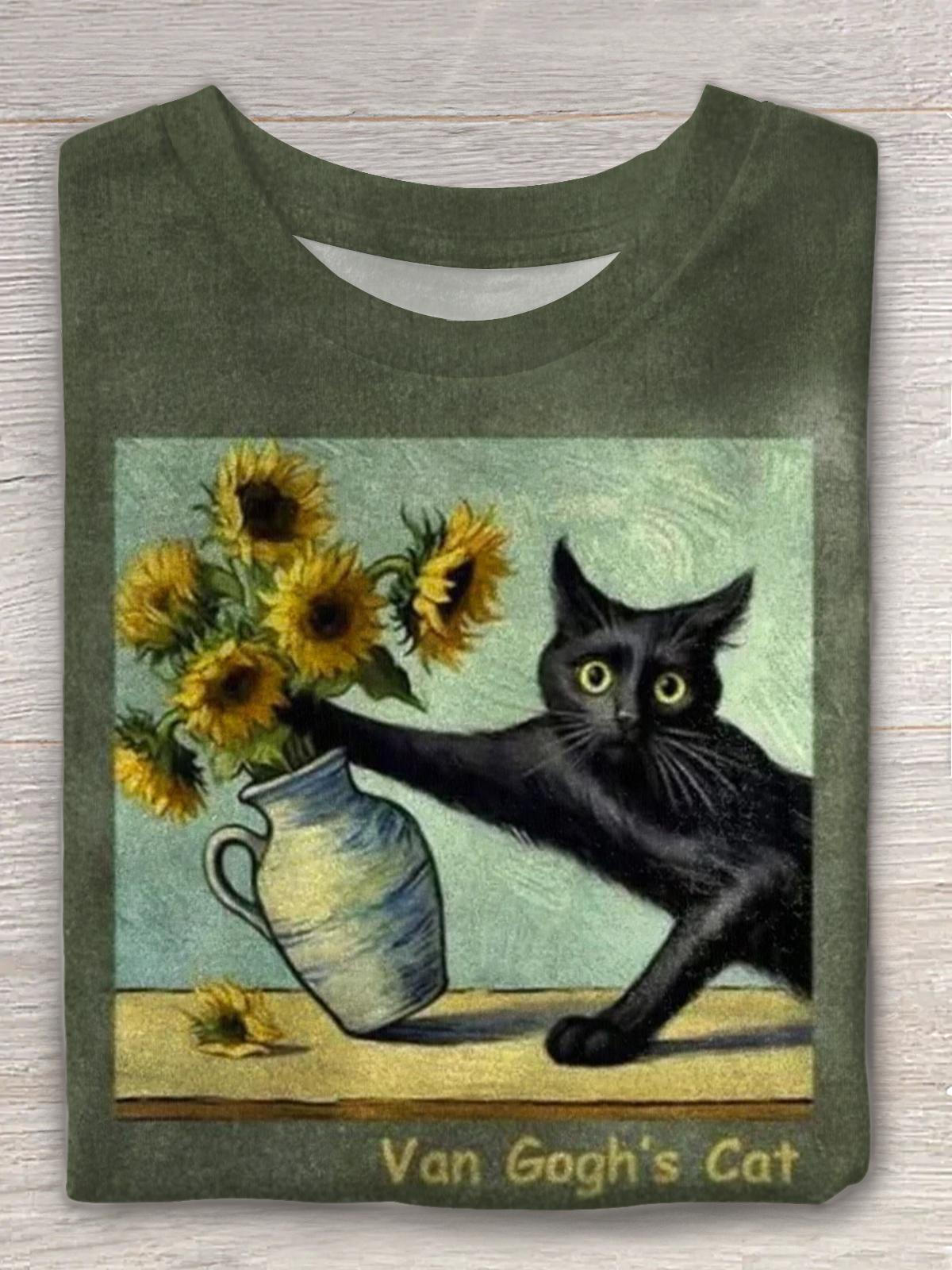 Fun Kitten Print Crew Neck T-shirt