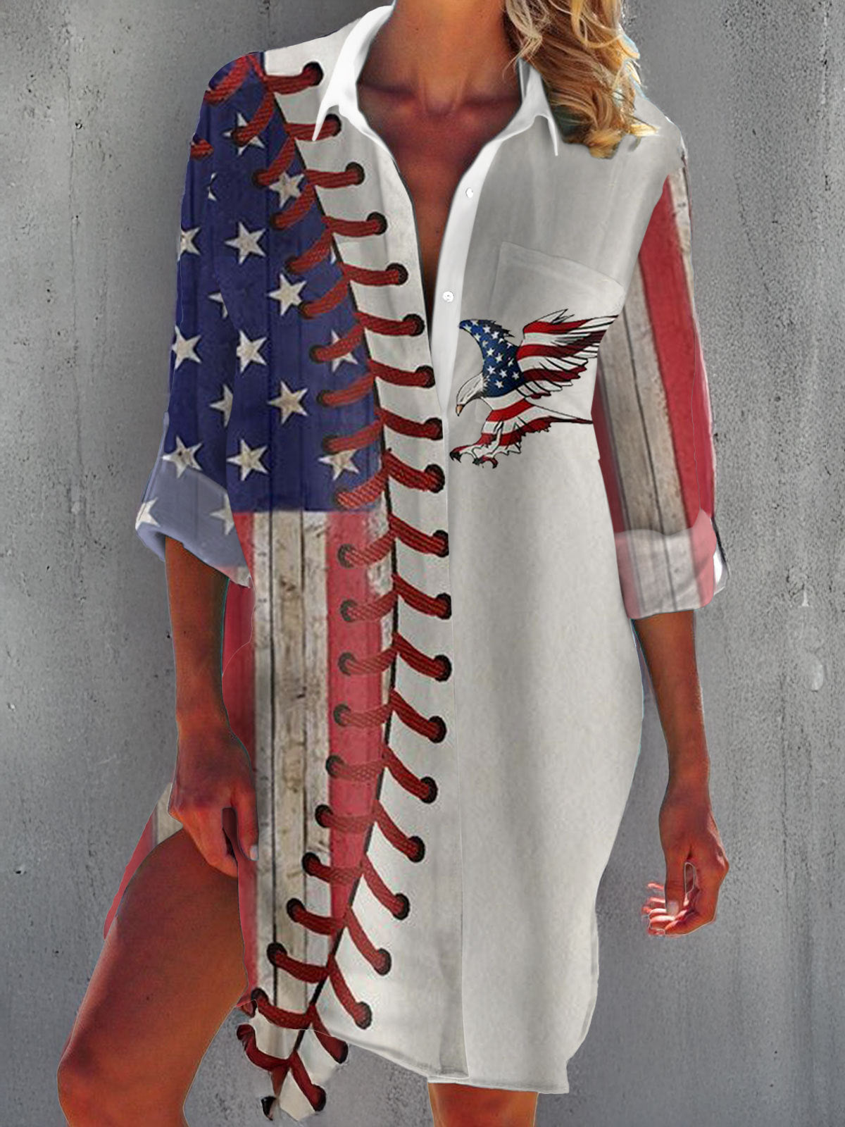 American Flag Baseball Long Sleeve Shirt Dress