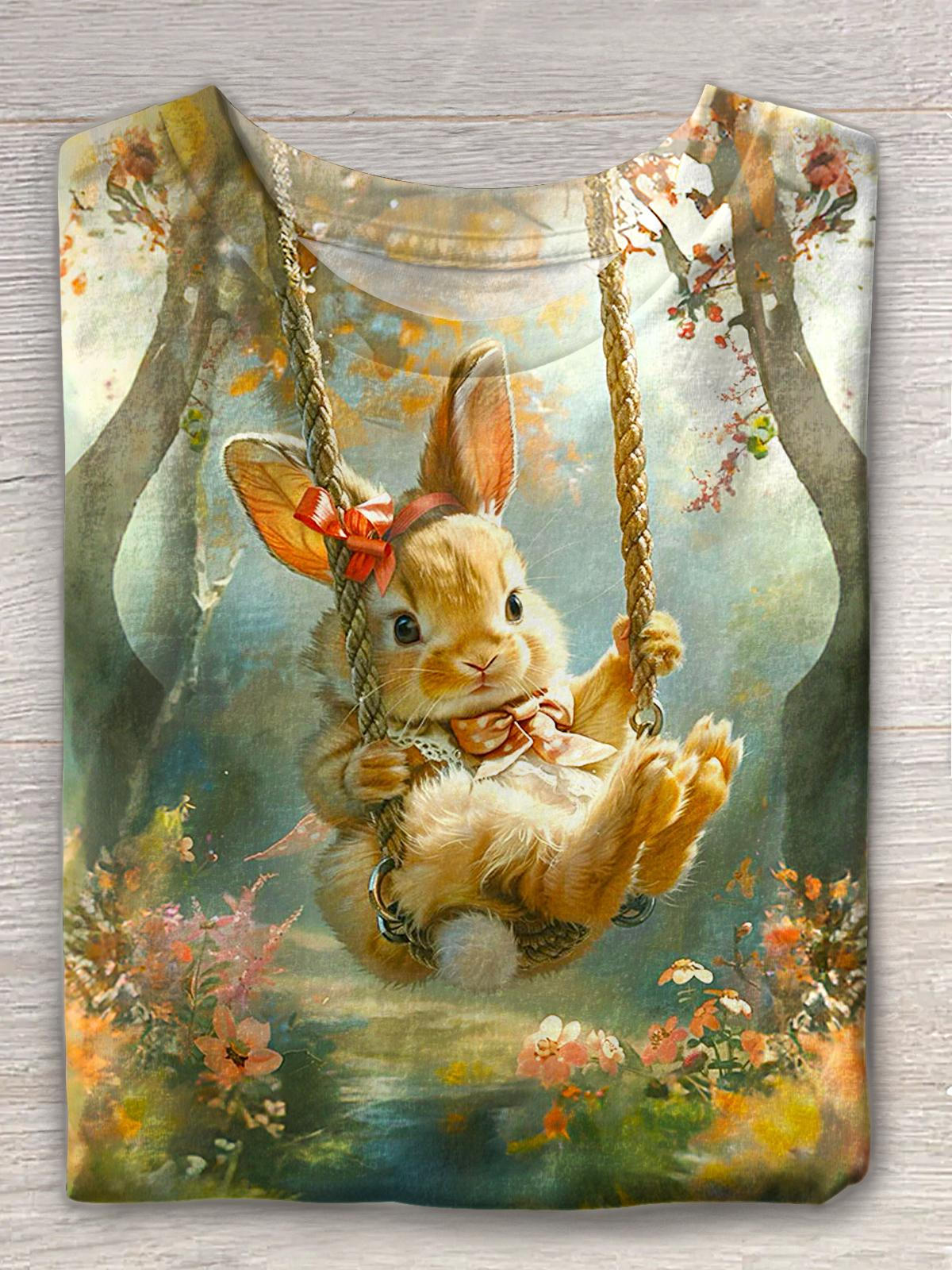 T-Shirt mit Rundhalsausschnitt und Osterhasen-Print