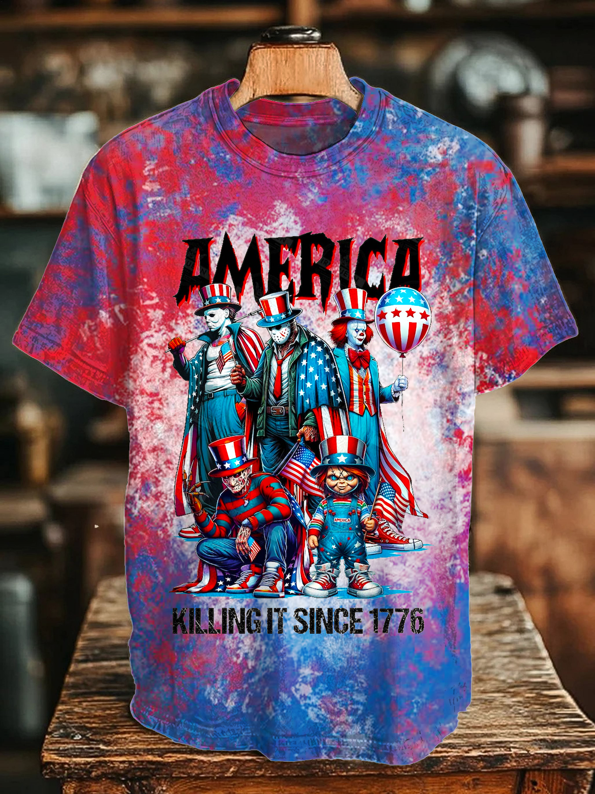 Horror Movie Fourth Of July Crew Neck T-shirt