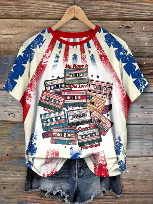 Vintage Patriotic MusicTape Crew Neck T-shirt