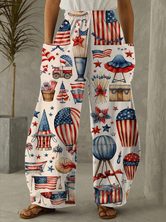 Vintage Patriotic Vibe Print Casual Pants