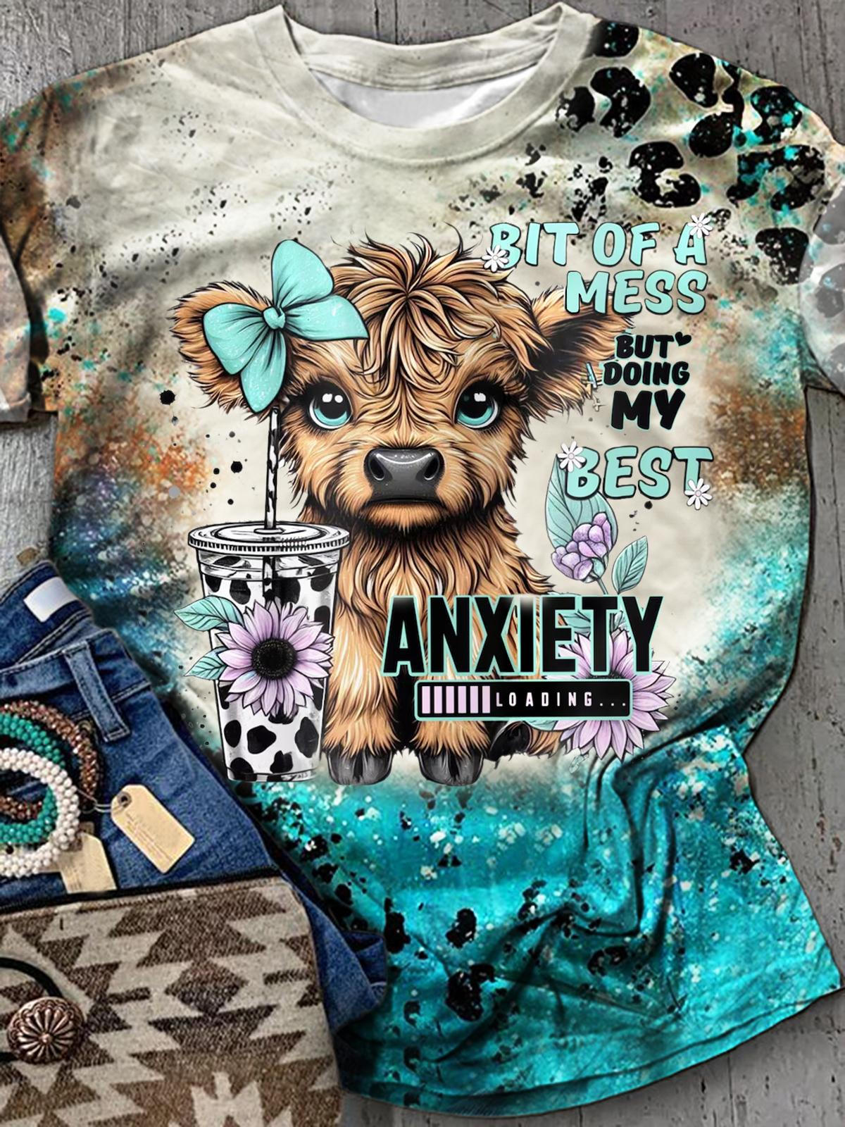 Funny Cow Print Crew Neck T-shirt