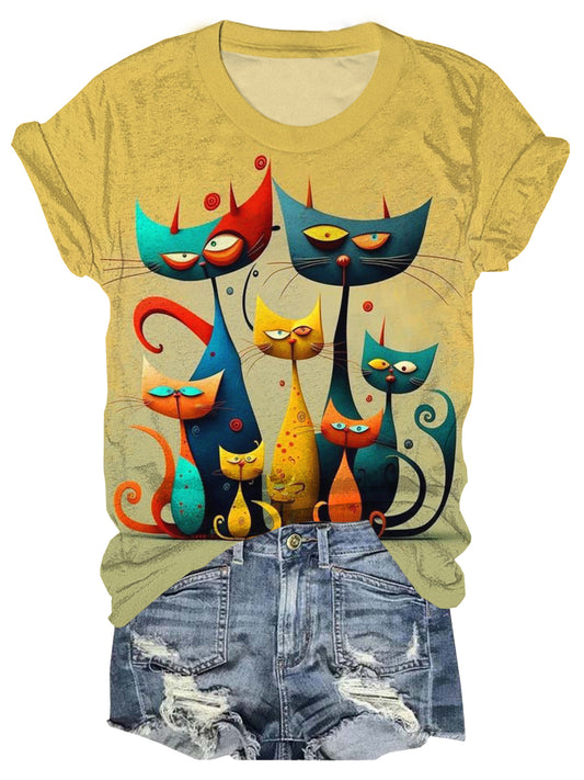 Funny Cat Crew Neck T-shirt