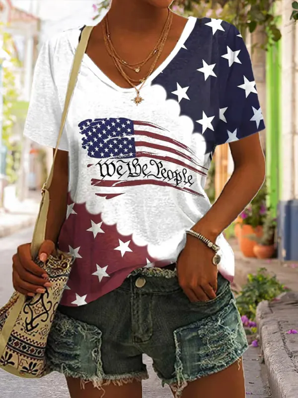 American Flag We The People In God We Trust V-neck T-Shirt