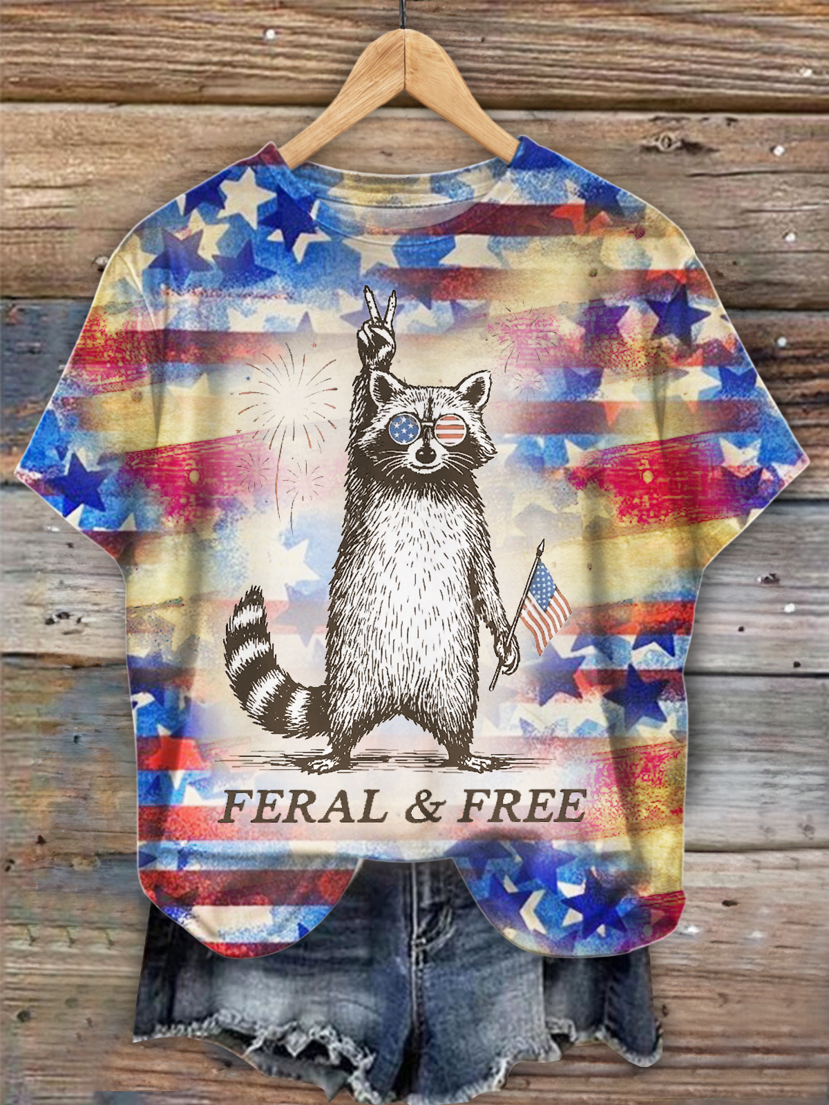 Red White And Feral Crew Neck T-shirt