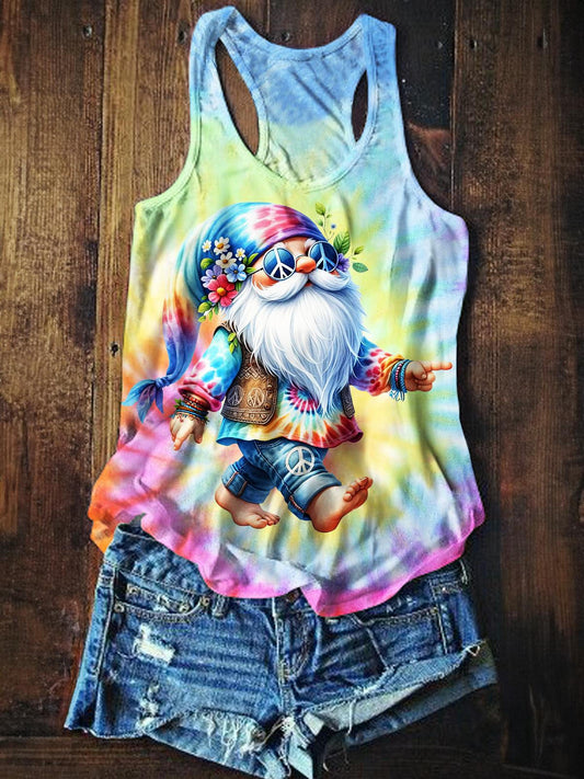 Gnome Tie Dye Print Holiday Tank Top