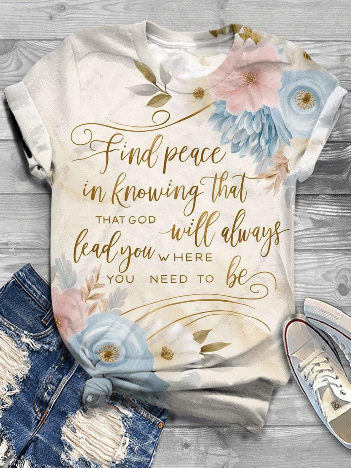 Women's Faith Flower Bible Crew Neck T-shirt