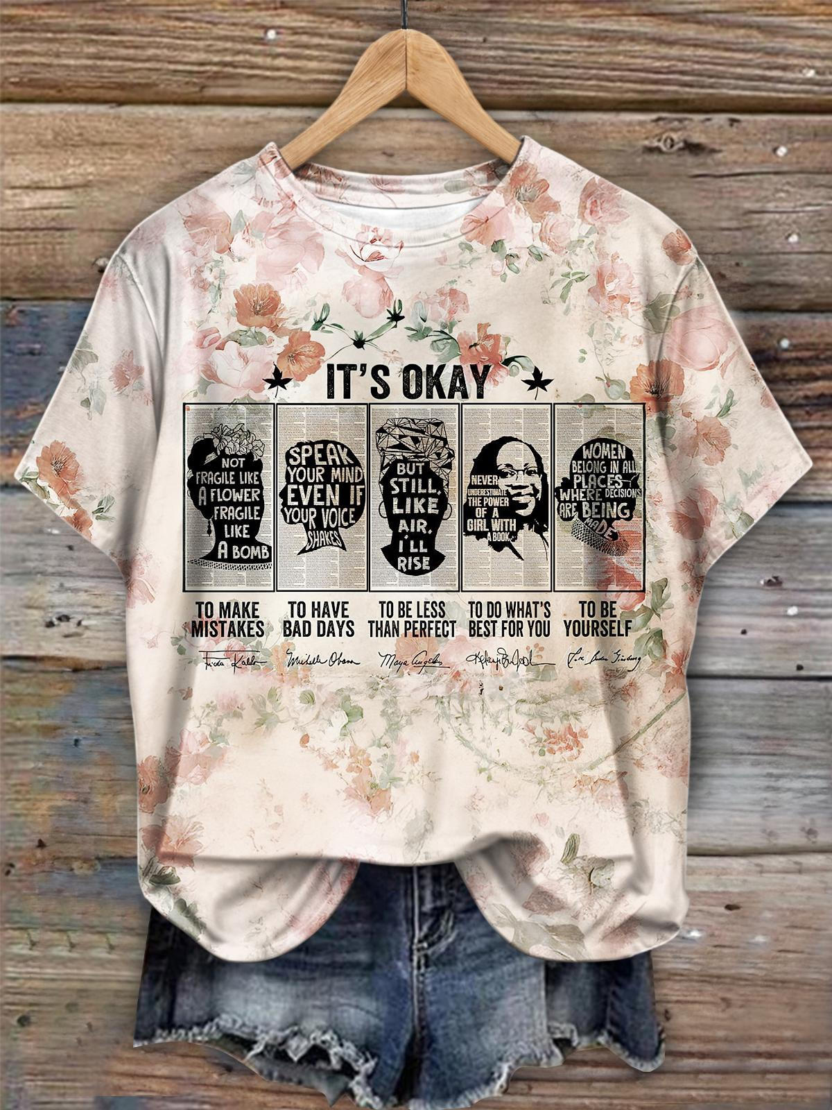 Feminist Representative Portrait Print Crew Neck T-shirt