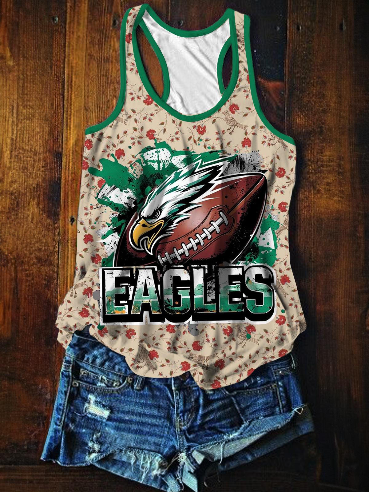 Eagles Ball Sports Floral Print Casual Tank Top