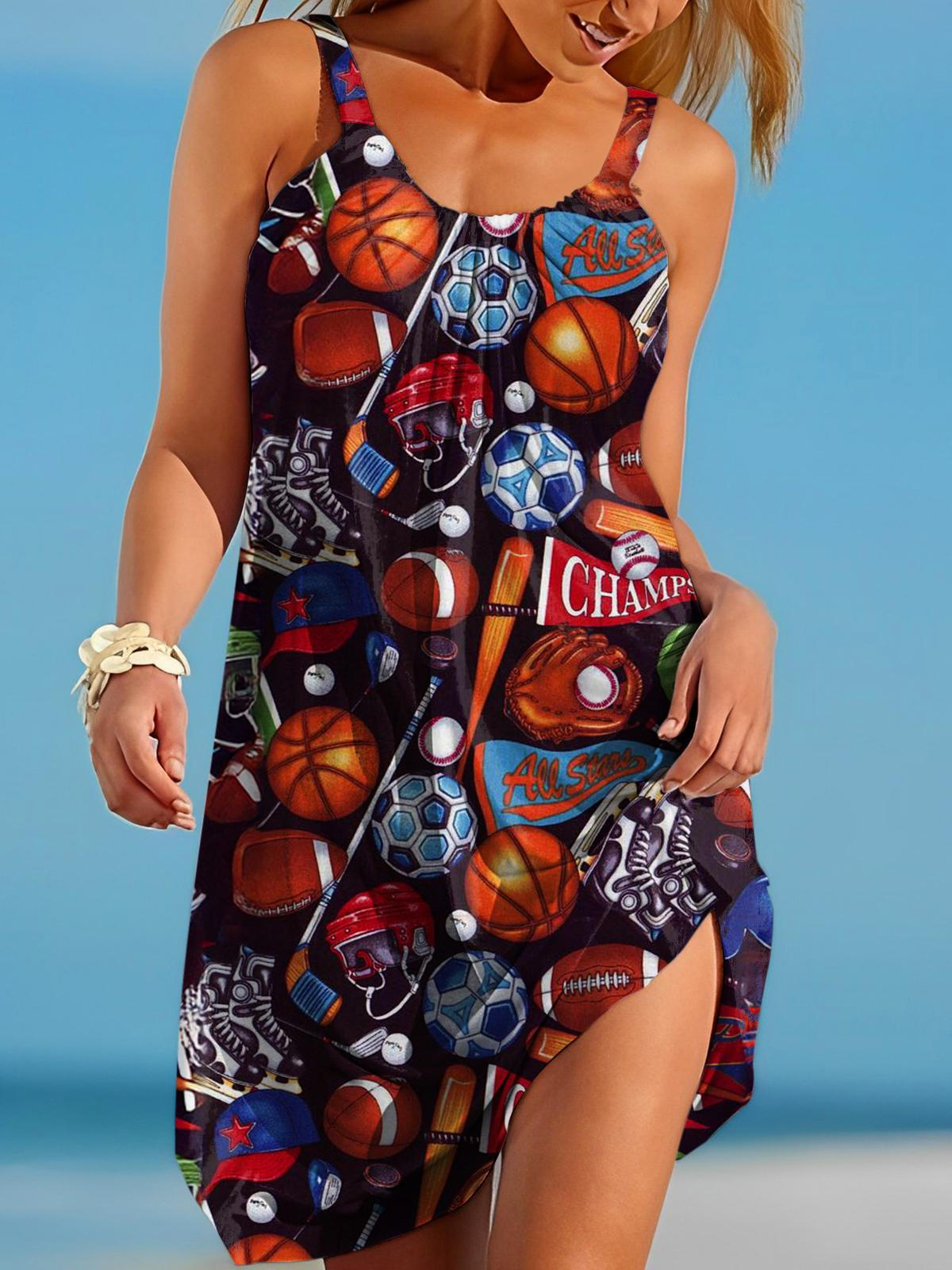 Ballsportliebhaber Bedrucktes Strandurlaubs-Lockeres Freizeitkleid