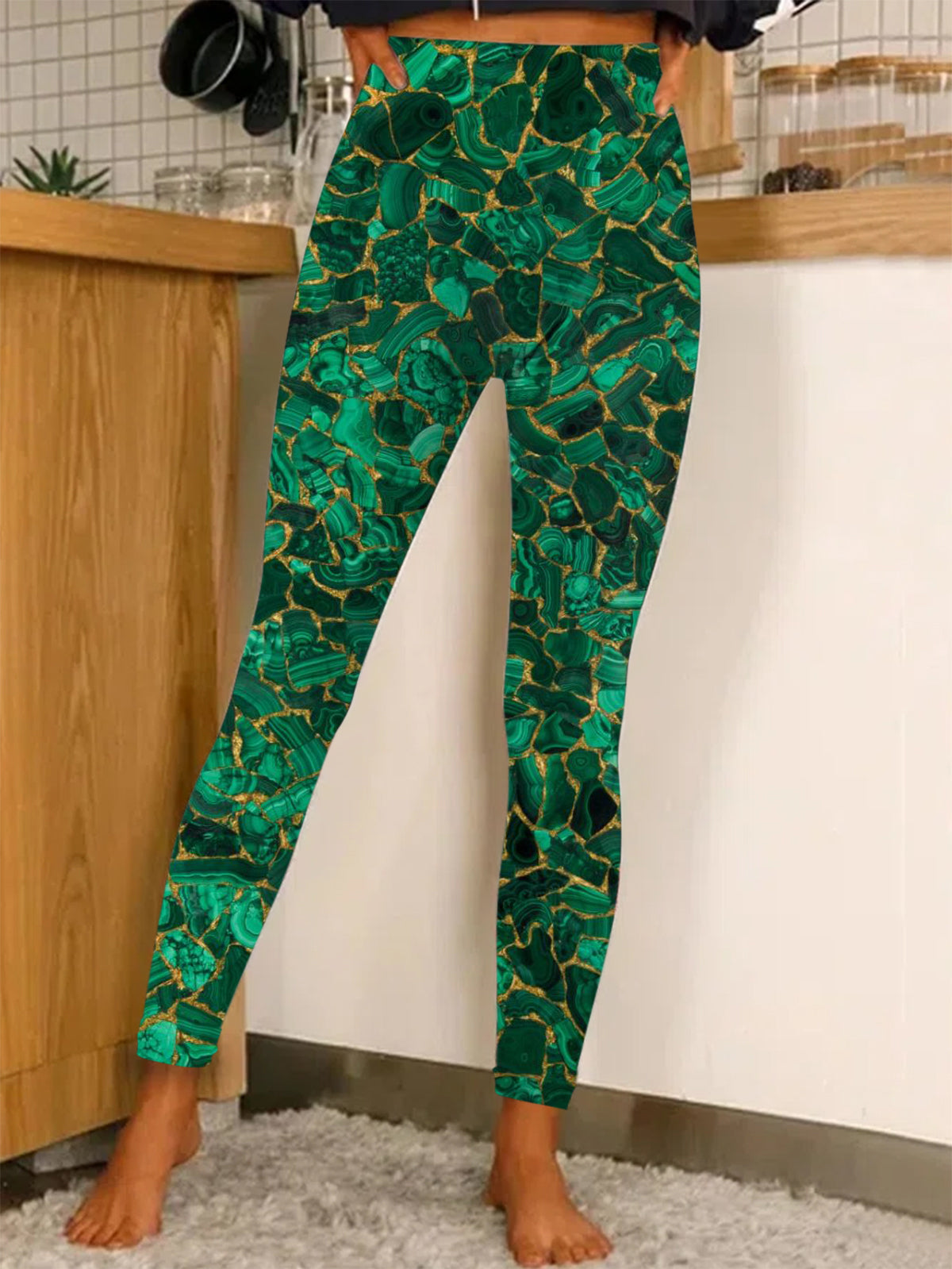 St Patrick's Day Gemstone Texture Print Leggings