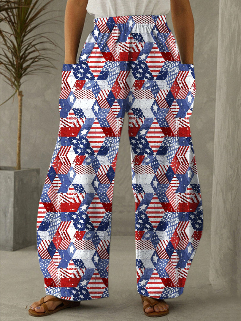 Independence Day Stars And Stripes Print Casual Pants