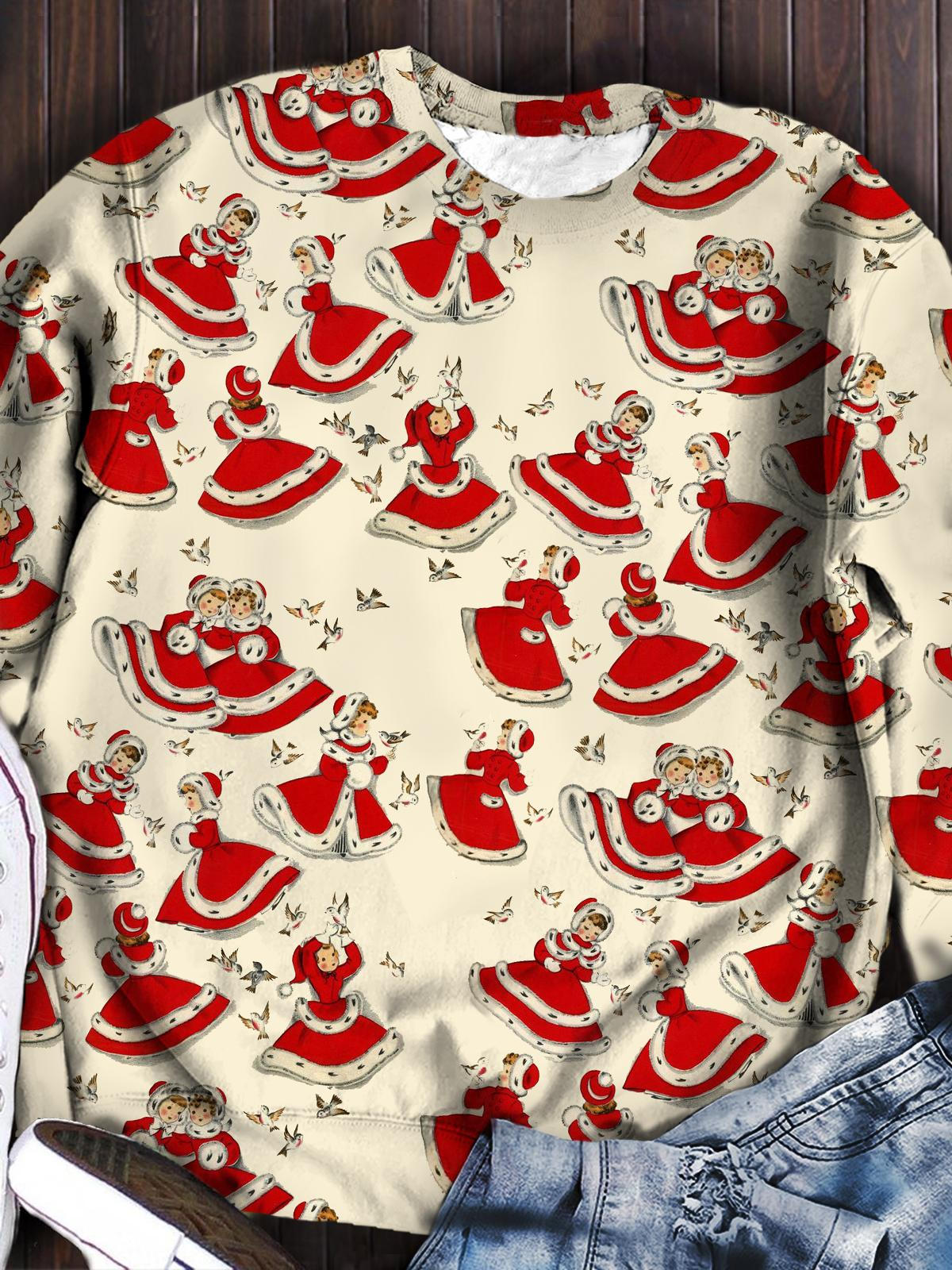 Damen Weihnachten Mädchen Vintage Casual Langarm Tops